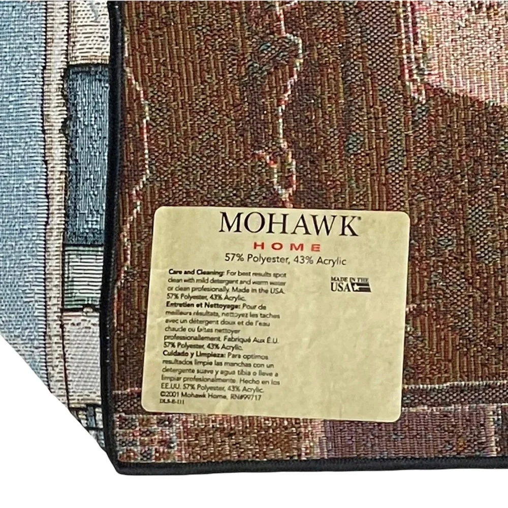 Vintage MOHAWK HOME Table Runner Textured Skating Snowman and Bear Blue Jay